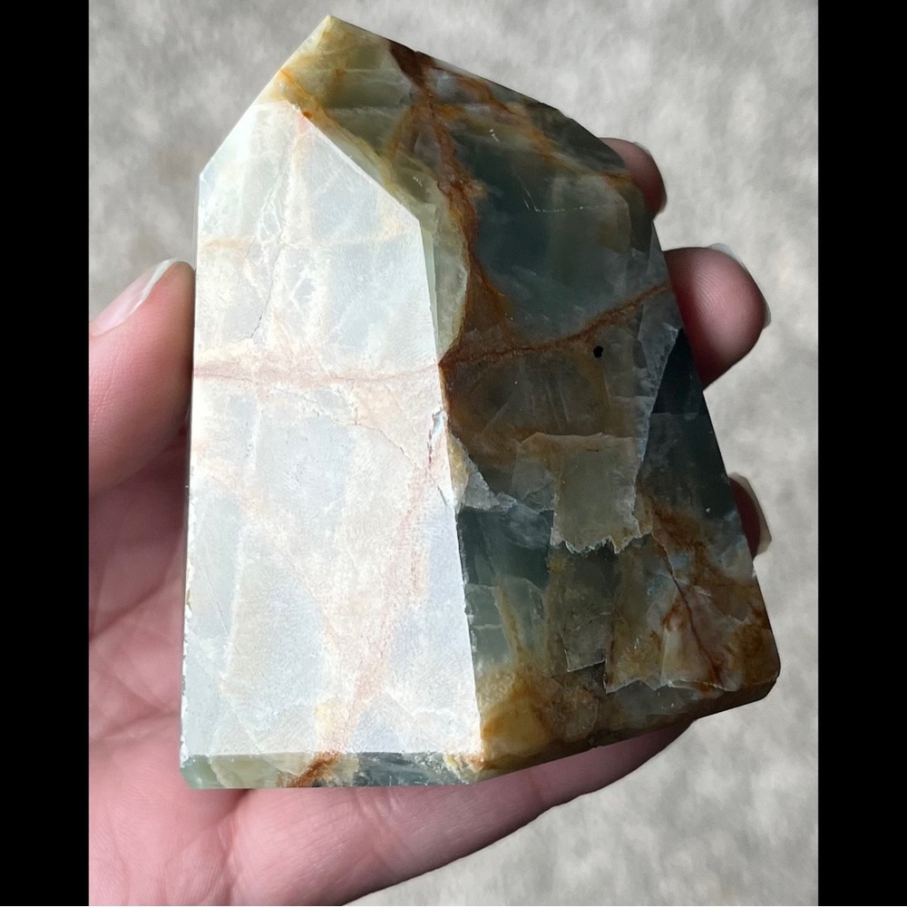 Lemurian Aquatine Calcite/Brazilian Blue Onyx Point (Polished) - Picture 15 of 17